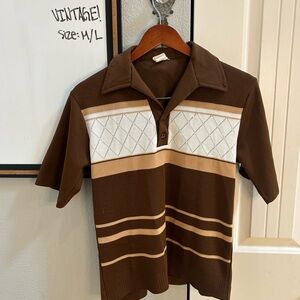 VINTAGE Brown and White Striped Polo Shirt